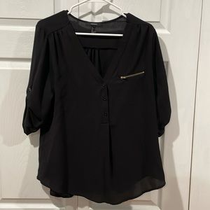 Black half button up flowy shirt